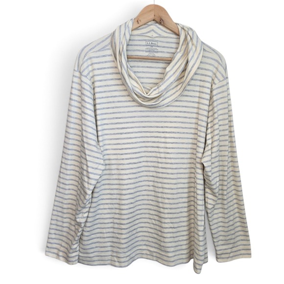 L.L. Bean Tops - L.L. Bean Womens Plus 3X Striped Cowl Neck Top Shirt Cream Gray Supima Cotton